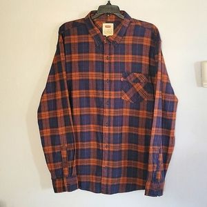 Levis Flannel Plaid Mens Shirt Blue/Orange Size X-Large